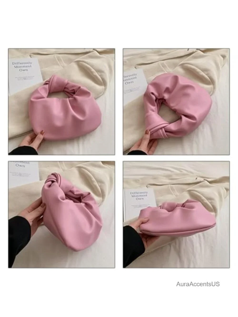 Wrinkled PU Leather Cloud Shape Knotted Hobo Handbag Y2K Dumpling Clutch Purse